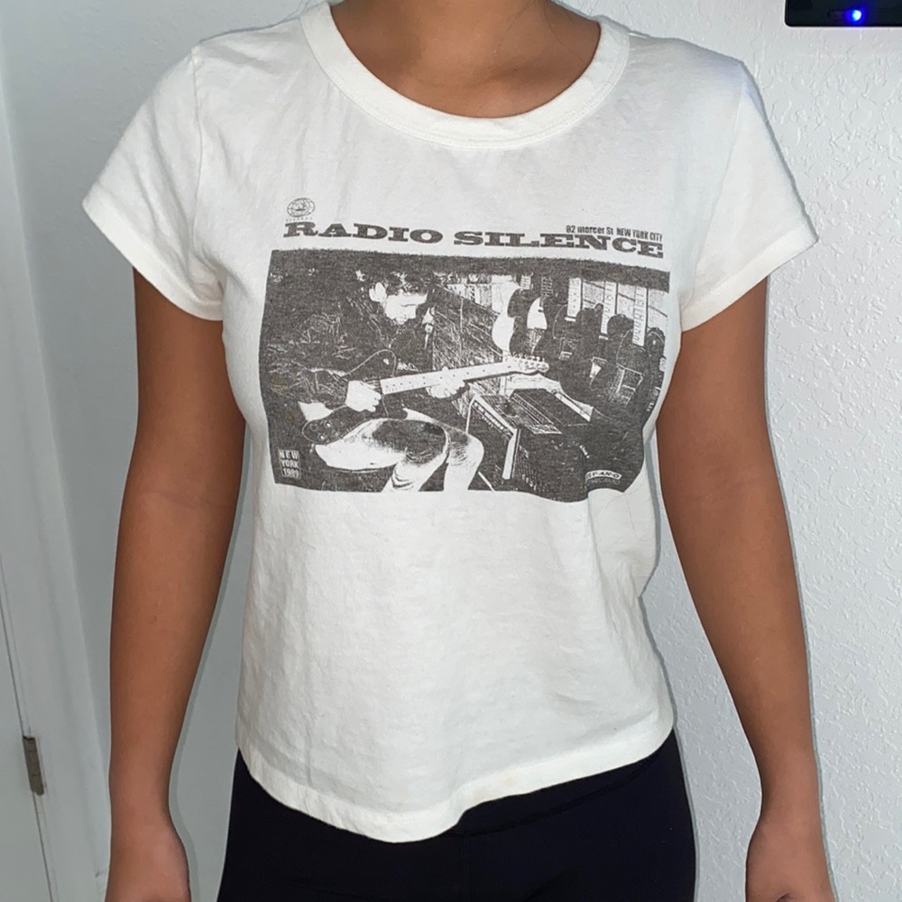 a white and black graphic tee from brandy melville